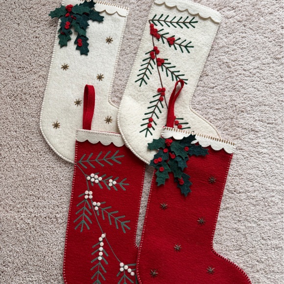 Holiday Red and Cream Stockings with Holly Design